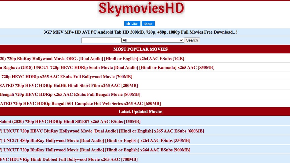 Skymovieshd HD Bollywood, Hollywood Dubbed Movies Download